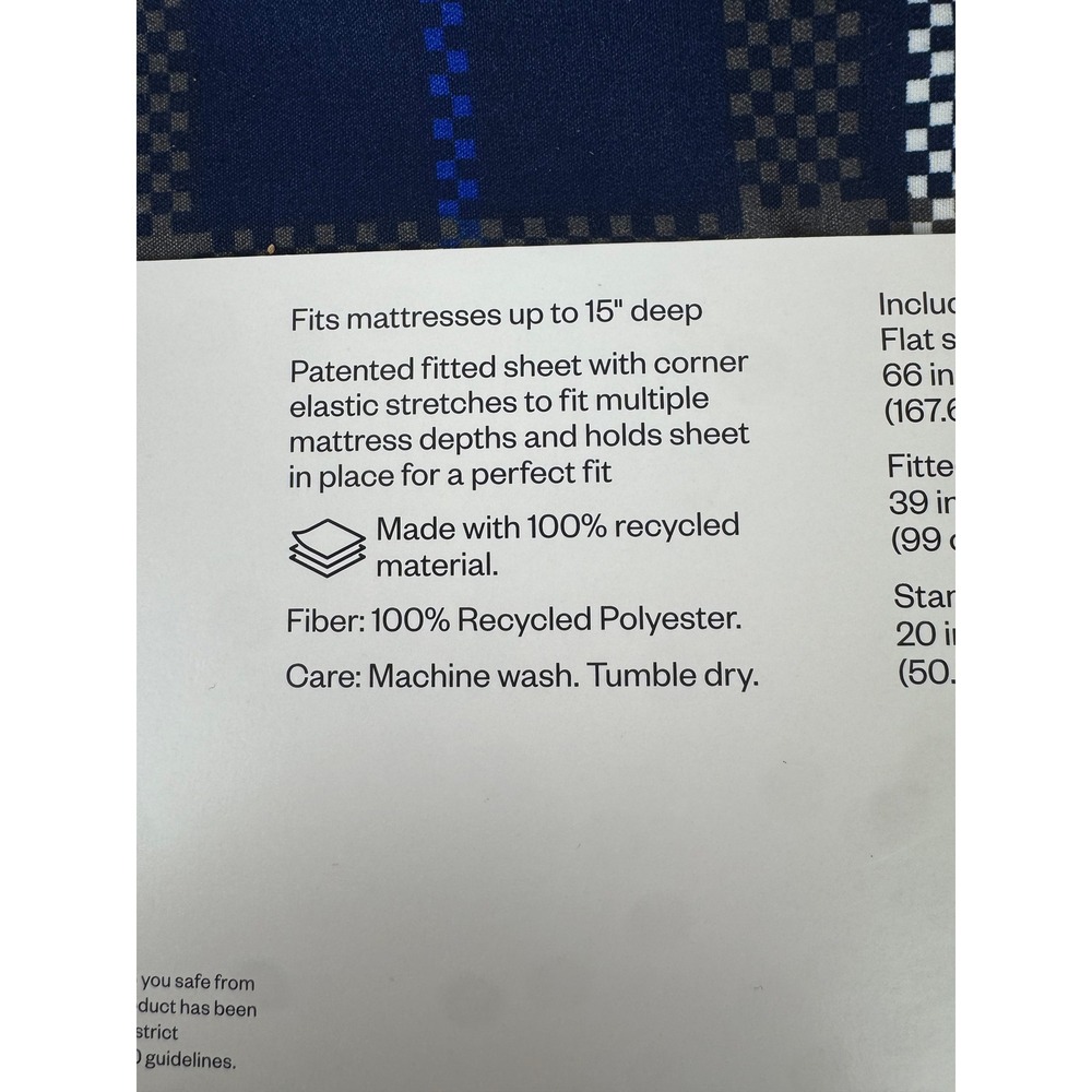 Room Essentials Twin XL Sheet Set Navy Blue Gray Plaid Microfiber 3 Piece NEW - Picture 8 of 10